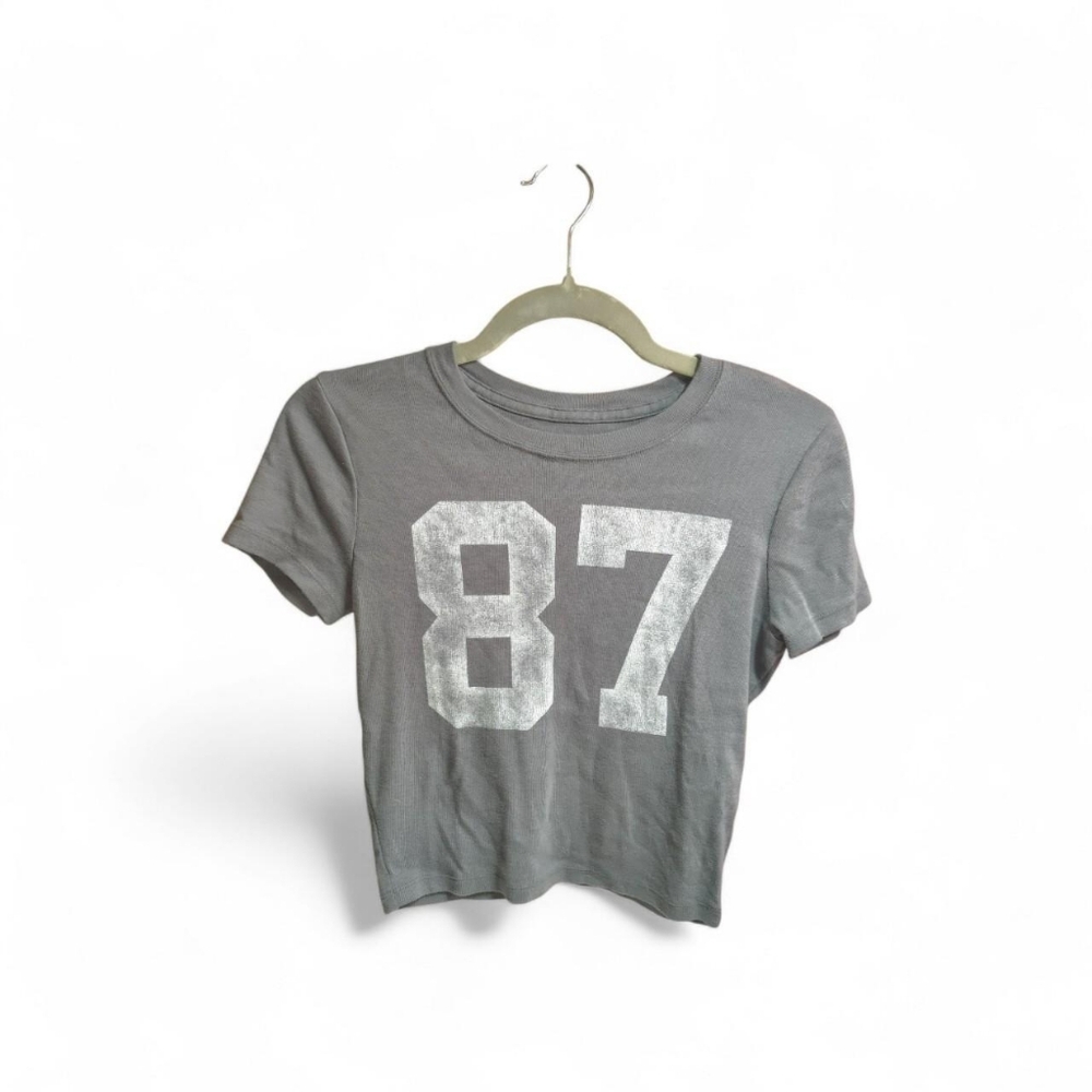 Hollister Gray Crop Top with 87 Print